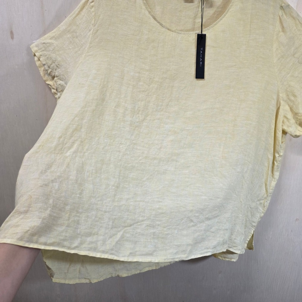 Tahari Womens 3X Yellow 100% Linen Short Sleeve Scoop Neck Relaxed Top NWT - Picture 15 of 16